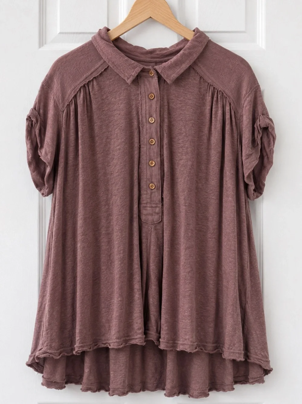 Free People Relaxed Boxy Earthy Taupe Oversized Linen Blend Blouse S Boho Beachy